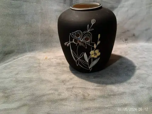Arno Kiechle 1897-1967 Keramiker Meister  Pop Art 40-50ungewöhnliche Vase "Blüte und Schmetterling "Ruscha  verso signiert ?