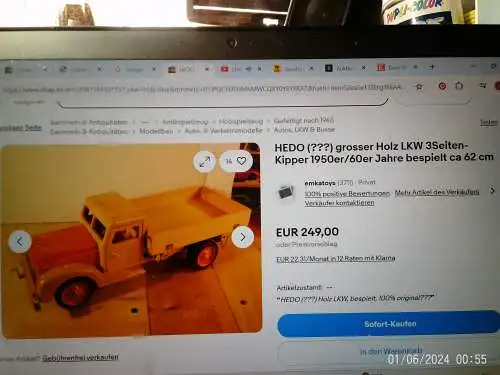 Kippbarer großer bunter LKW um 1960 Länge 66 cm unbespielt sehr schöne Erhaltung