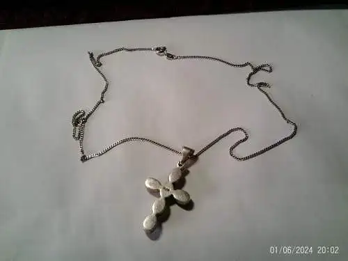 Silber 925  Halbedelsteine besetztes Kreuz mit Halskette 925