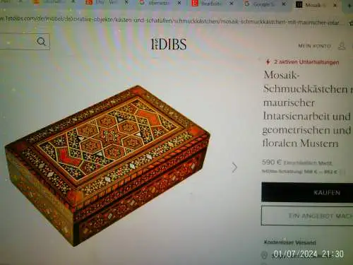 Schmuckschatulle Hochzeitsgeschenk Syrien oder Türkei um 1900 reich Mosaik Intarsiert viele Edelhölzer, Perlmutt und Horn 