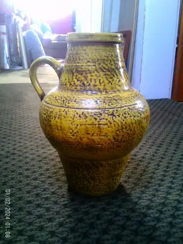 Studio Keramik Hand getöpfert Boden Nr. Vintage J.L. KNÖDGEN Keramik Vase Gelb mit Akzenten West Deutsche Keramik 1970er