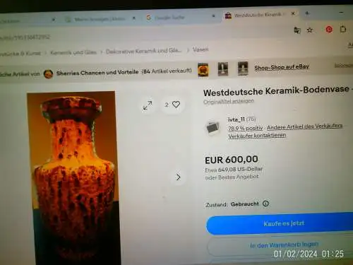 Studio Keramik Hand getöpfert Boden Nr. Vintage J.L. KNÖDGEN Keramik Vase Gelb mit Akzenten West Deutsche Keramik 1970er