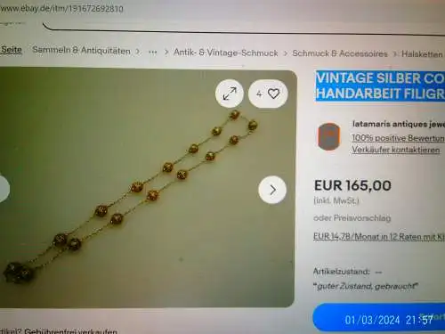 Filigrane edwardisch Stil Silberkugeln Halskette Italien oder England Sterling Silber 1925  ein schönes Vintage Silbercollier