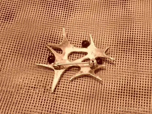 Brosche Dekor Brutalismus Space Norwegen Sami Tundra Sterling Silber Skandinavisch Punze 925er mit 3 Onyx Perlen gefasst, Anstecknadel Norwegischer Schmuck