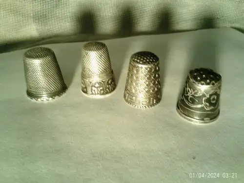 Konvolut 4 Antiker Fingerhüte 800-835 Silber um1900 mit Punzen Niello Technik russisch ...