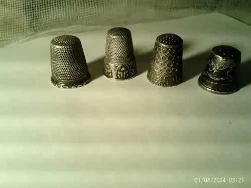 Konvolut 4 Antiker Fingerhüte 800-835 Silber um1900 mit Punzen Niello Technik russisch ...