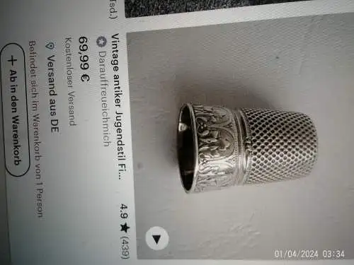 Konvolut 4 Antiker Fingerhüte 800-835 Silber um1900 mit Punzen Niello Technik russisch ...