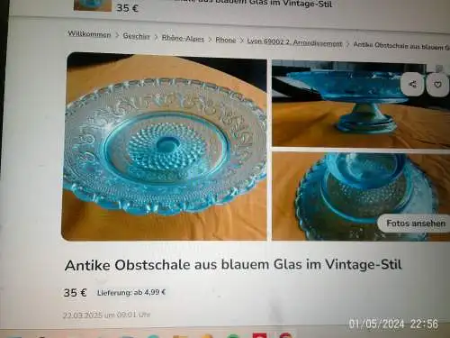 Obst Kekse Türkis Glas Fußschale um 1920 Durchmesser: 15 cm Höhe: 55,5