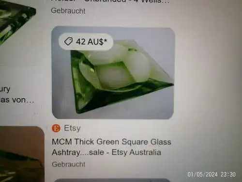 Mini heller grüner Glas-Aschenbecher Vintage 50er/60er Jahre aus der Vitrine Masse: 7 x 7 cm 