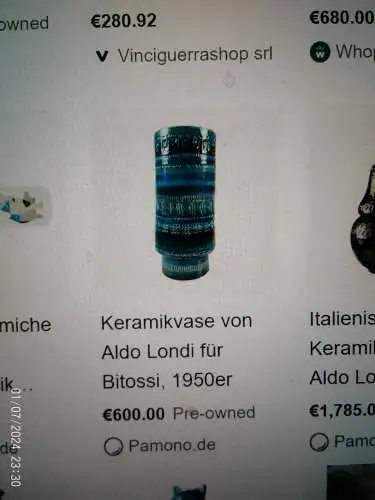 Aldo Londi Bitossi Rimini Blue and Blue Vase, Italy, Marked 711/2S, Jug Vase Höhe: 26 cm aus der Vitrine top! 