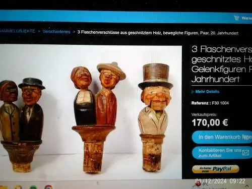 museales Konvolut von 4 Korkenmännchen Italien von Hand geschnitzt ab  1920 teilweise signiert und Ortsbezeichnet 1924..