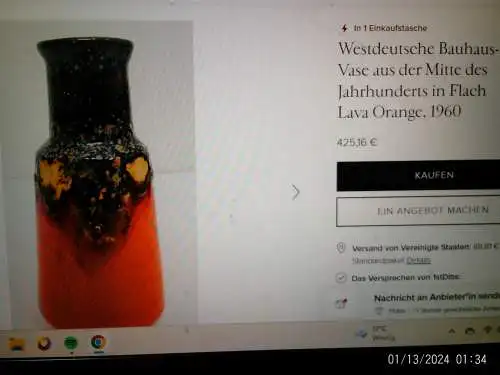 Designer Halidan Kutlu Überlacker Westdeutsche Bauhaus-Vase aus der Mitte des Jahrhunderts in Flach Lava Formnummer: 1437/21 Orange, 1960