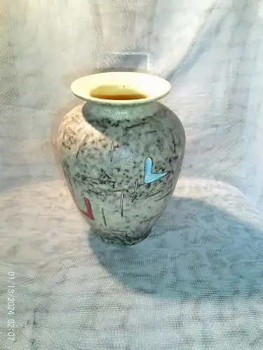 Entwurf von Heinz Siery Foreign Vase 50er Jahre Scheurich Emaille Malerei Dekor  528-20