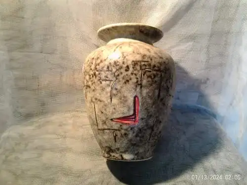 Entwurf von Heinz Siery Foreign Vase 50er Jahre Scheurich Emaille Malerei Dekor  528-20