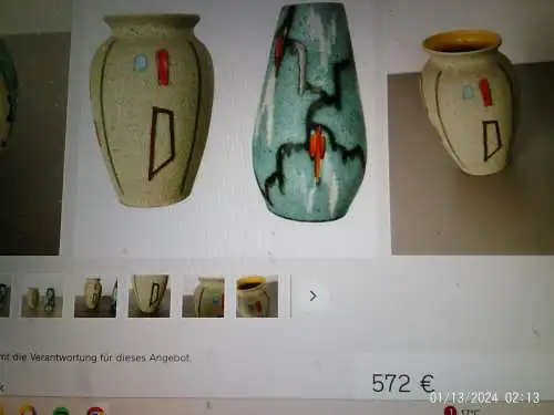 Entwurf von Heinz Siery Foreign Vase 50er Jahre Scheurich Emaille Malerei Dekor  528-20