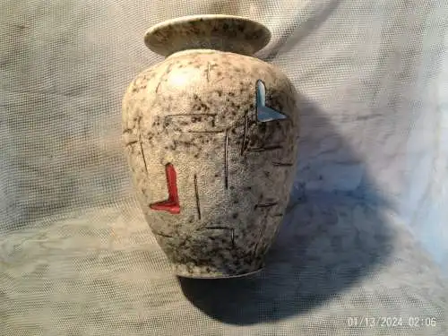 Entwurf von Heinz Siery Foreign Vase 50er Jahre Scheurich Emaille Malerei Dekor  528-20