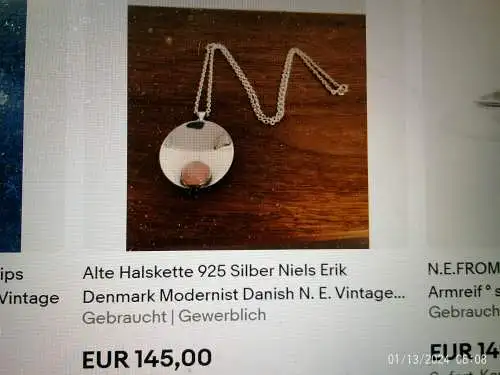 N.E.From  Dänemark zartes Collier mit  Apfelgrüner  Chrysopras Carbachon  mit Halskette 1960 Jahre 