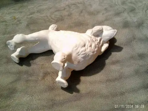 Pudel Poodle Figurine Figure Porzellan Figur Hund Hundefigur um 1970 aus der Vitrine in der Art Meissen / Sitzendorf etc  sehr naturell !