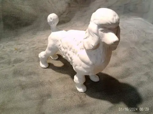 Pudel Poodle Figurine Figure Porzellan Figur Hund Hundefigur um 1970 aus der Vitrine in der Art Meissen / Sitzendorf etc  sehr naturell !