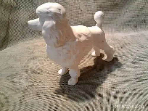 Pudel Poodle Figurine Figure Porzellan Figur Hund Hundefigur um 1970 aus der Vitrine in der Art Meissen / Sitzendorf etc  sehr naturell !