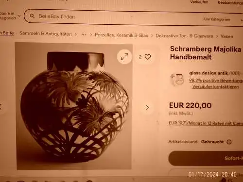 Design von Eva Ziesel Stricker SMF Schramberg Formnummer 2822 Hand bemalt Jugendstil seltene Ballonvase Zeit des Art Deko