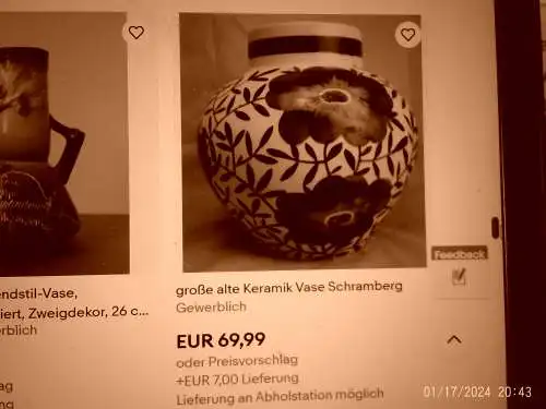 Design von Eva Ziesel Stricker SMF Schramberg Formnummer 2822 Hand bemalt Jugendstil seltene Ballonvase Zeit des Art Deko