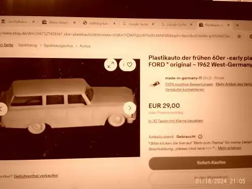  5 Stück Plastikauto der frühen 60er  - early plastic " ,Citreon DS21,Ford, 3 Stück Cadillac" original  ~ 1960 aus der Vitrine wie Neu!