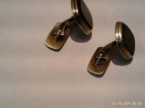 Art Deco Manschettenknöpfe Onyx gefasst in Silber 835 