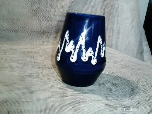 Halidan Kutla Designer bei Bay Keramik Vase Stahlblau Zickzack Muster Formnummer 635-10 H 10 cm