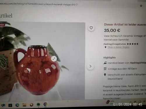Gerda Heukeroth Designerin Model Miniatur Vase Vase 50er Jahre Scheurich 410-7