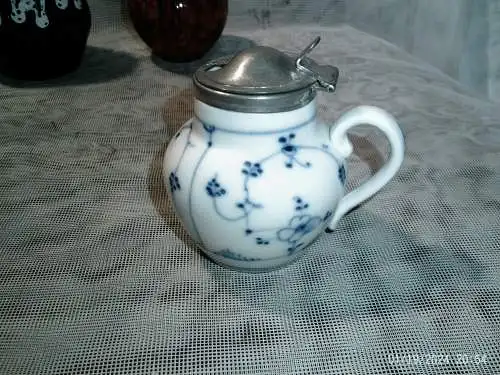 Marmelade oder Senf Deckelbehälter Indisch Blau Dekor Tee um 1900 wohl Rauenstein  H: 8cm  Durchmesser :7 cm