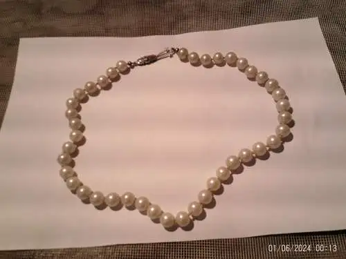 Silber 835 Akoya Zuchtperlen  Perlen 7 mm Art Deko Collier um 1920 Franz Scherle Pforzheim Schmuckmanufaktur