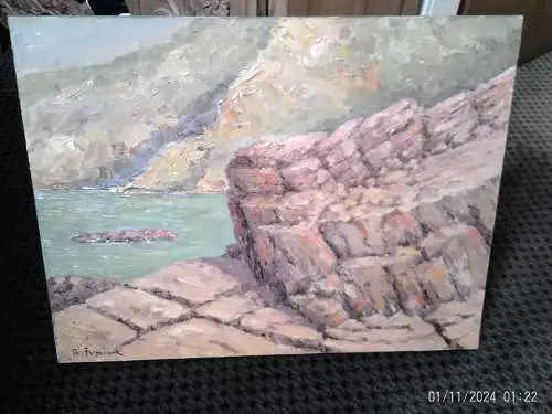 "Küstenansicht" Impressionistisches Gemälde signiert Th. Franck  Ölgemälde auf Leinwand , links signiert TH. Franck 