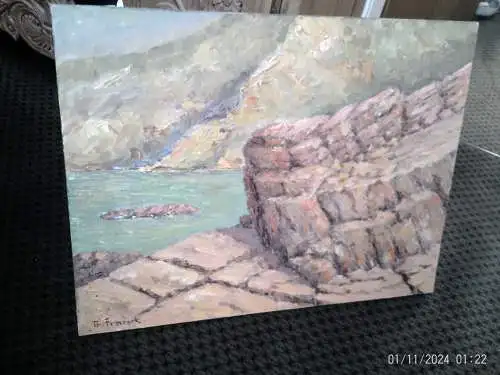 "Küstenansicht" Impressionistisches Gemälde signiert Th. Franck  Ölgemälde auf Leinwand , links signiert TH. Franck 