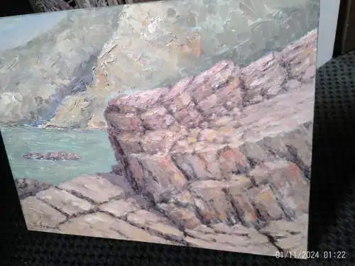 "Küstenansicht" Impressionistisches Gemälde signiert Th. Franck  Ölgemälde auf Leinwand , links signiert TH. Franck 