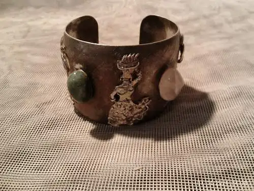 PRATA LEI 925 massiver Armreif Handarbeit Halbedelsteine Vintage1960 Jahre   64,5 Gramm !!