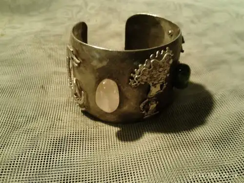 PRATA LEI 925 massiver Armreif Handarbeit Halbedelsteine Vintage1960 Jahre   64,5 Gramm !!