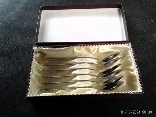  Eislöffel-Set 6Stück Dekor im Perlenband um 1960 Made in USSR Marke TJ Vintage unbenutzt aus der Vitrine !