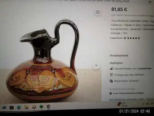 Henkelkeramik Designer Libero Cellarosi, signierte Keramik 1970 ein seltenes Sammlerstück , tolle Ausstrahlung des Design !