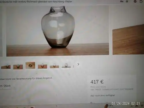  Vase Design:  Wagenfeld Hirschberb  große Fischmaul Ballonvase Klarglas