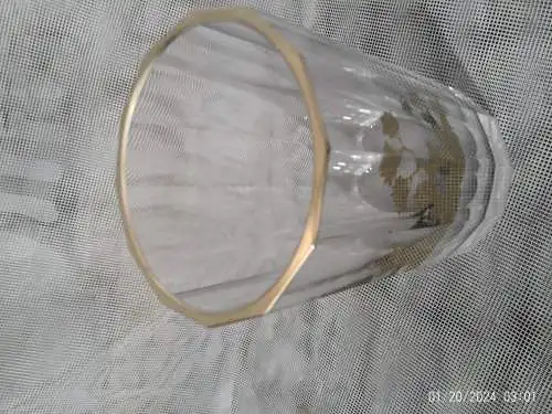 Biedermeier Becherglas Goldmalerei um 1840-60 facettierte Wandung H: 11cm