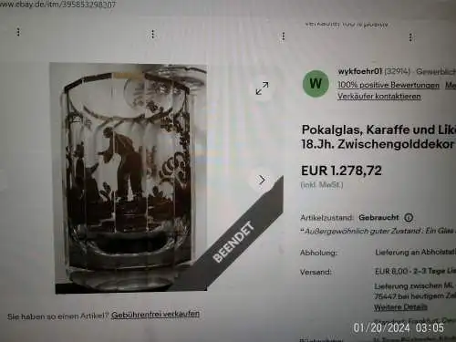 Biedermeier Becherglas Goldmalerei um 1840-60 facettierte Wandung H: 11cm