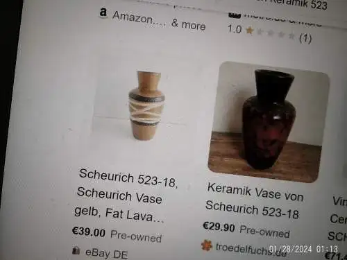 Scheurich Designerin Gerda Heukeroth 523 /18 seltene seltene blau Fat Lava H 18 cm  Mid Century 1970 -79 