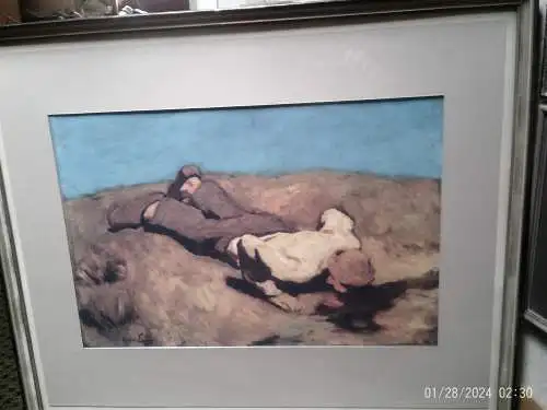 Albin Egger Lienz 1868-1925 "Knabe an der Quelle" Lithographie in der Platte signiert um 1923
