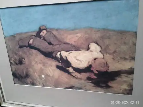 Albin Egger Lienz 1868-1925 "Knabe an der Quelle" Lithographie in der Platte signiert um 1923