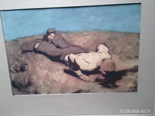 Albin Egger Lienz 1868-1925 "Knabe an der Quelle" Lithographie in der Platte signiert um 1923