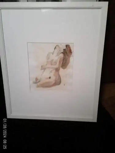 AKIS VASILOPOULOS , Patros Griechenland  hier: Akt sitzend "Mädchenakt"  signiert AV gerahmt 1998datiert impressionistisches Aquarell !! Masse gerahmt: 54 x 85 cm 