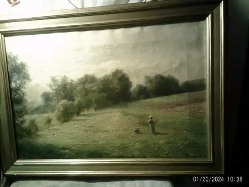 A.L  Broune  "Blumenwiese Mutter mit Kind spielend"  signiert  impressionistisches Gemälde um 1870