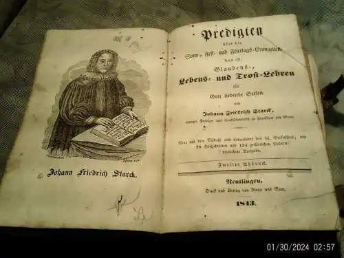 Predigten Leben und Trost Lehren , Johann Friedrich Starck Reutlingen 1843  