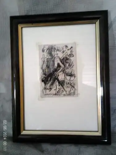 Akt sitzend "Mädchenakt" Mattal Mott Spät-Expressionismus mit kubistisch-symbolischen Elementen Federzeichnung 